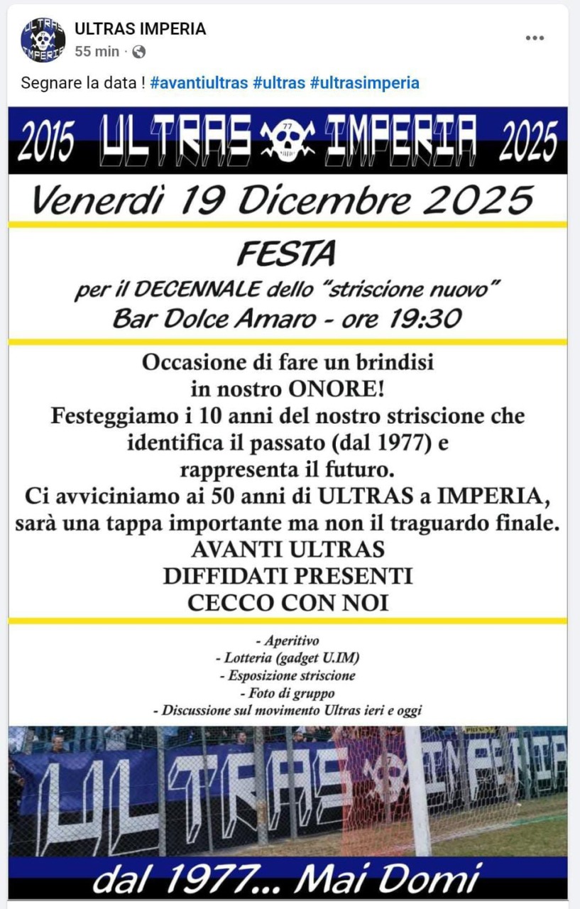 Ultras Imperia, festa per i dieci anni dello striscione “nuovo”