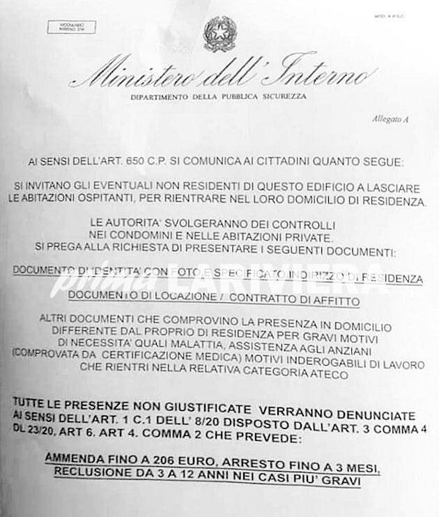 Avviso del ministero dell’Interno a lasciare casa, ma è una truffa