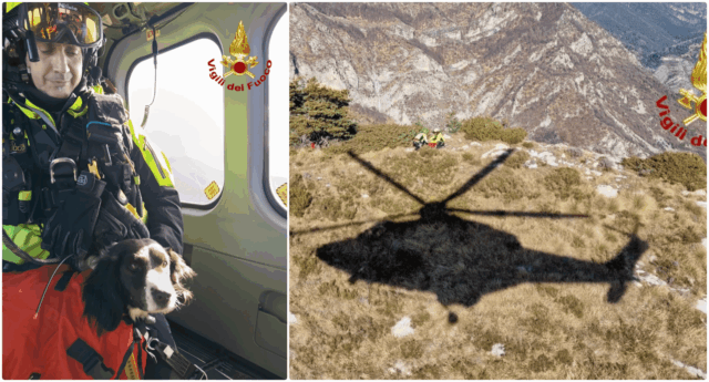 Salvato dall’elicottero il cane da caccia rotolato in un canalone sul Colle Melosa