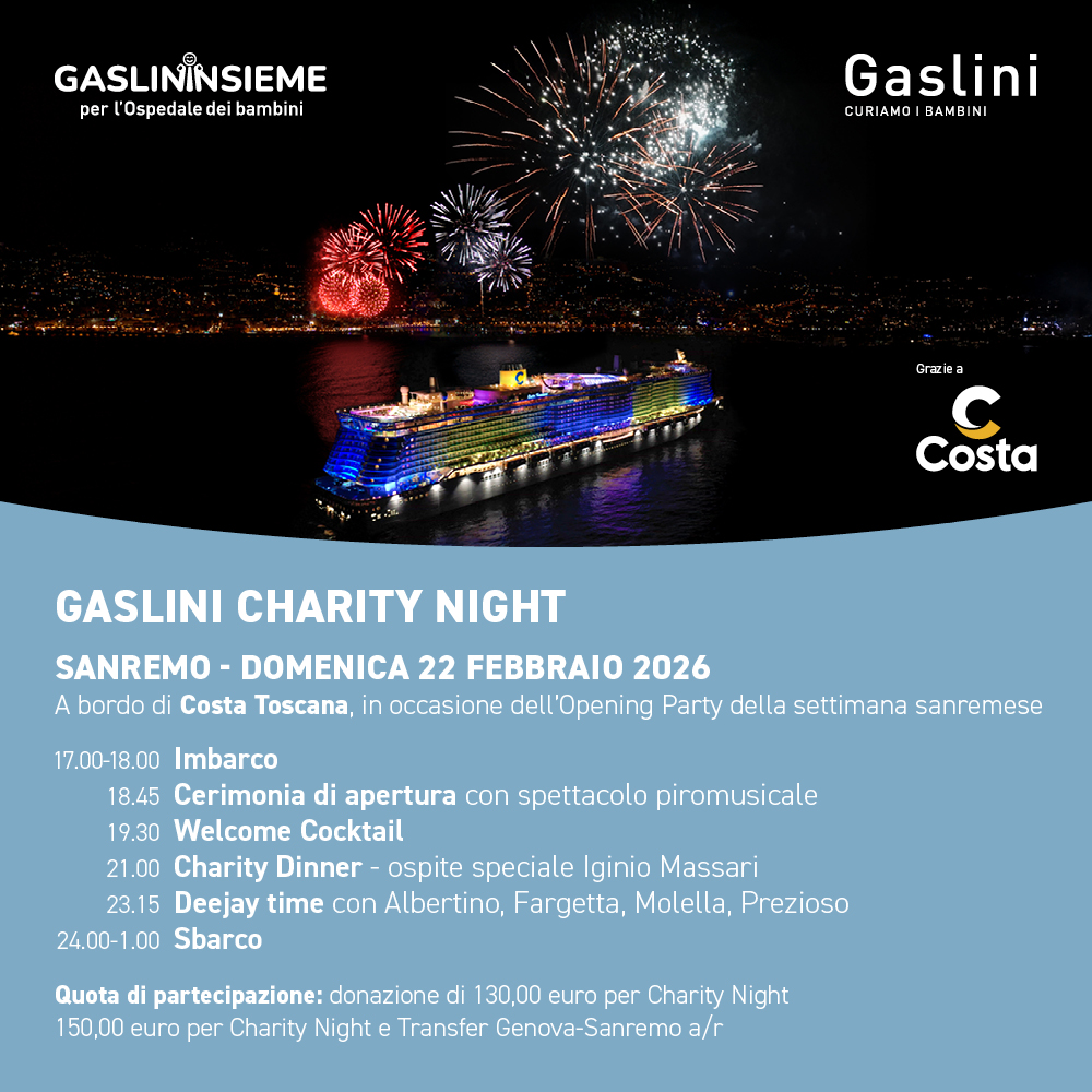 A bordo di Costa Toscana a Sanremo la Charity Night per il Gaslini