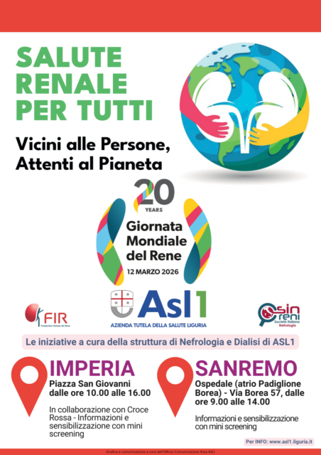 Giornata Mondiale del Rene, le iniziative di Asl 1