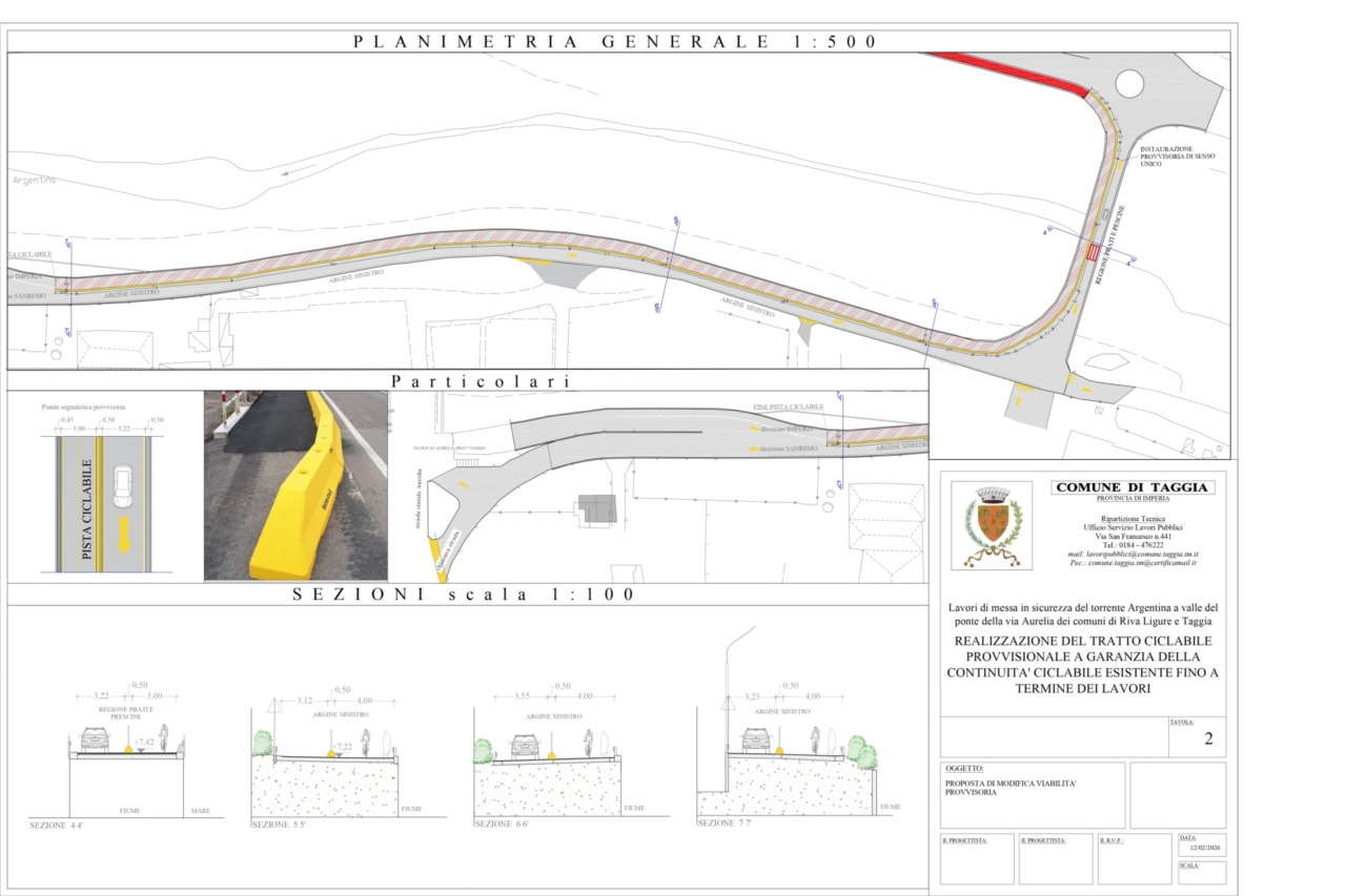 Percorso alternativo per la ciclabile a Taggia. Da oggi senso unico di marcia verso mare