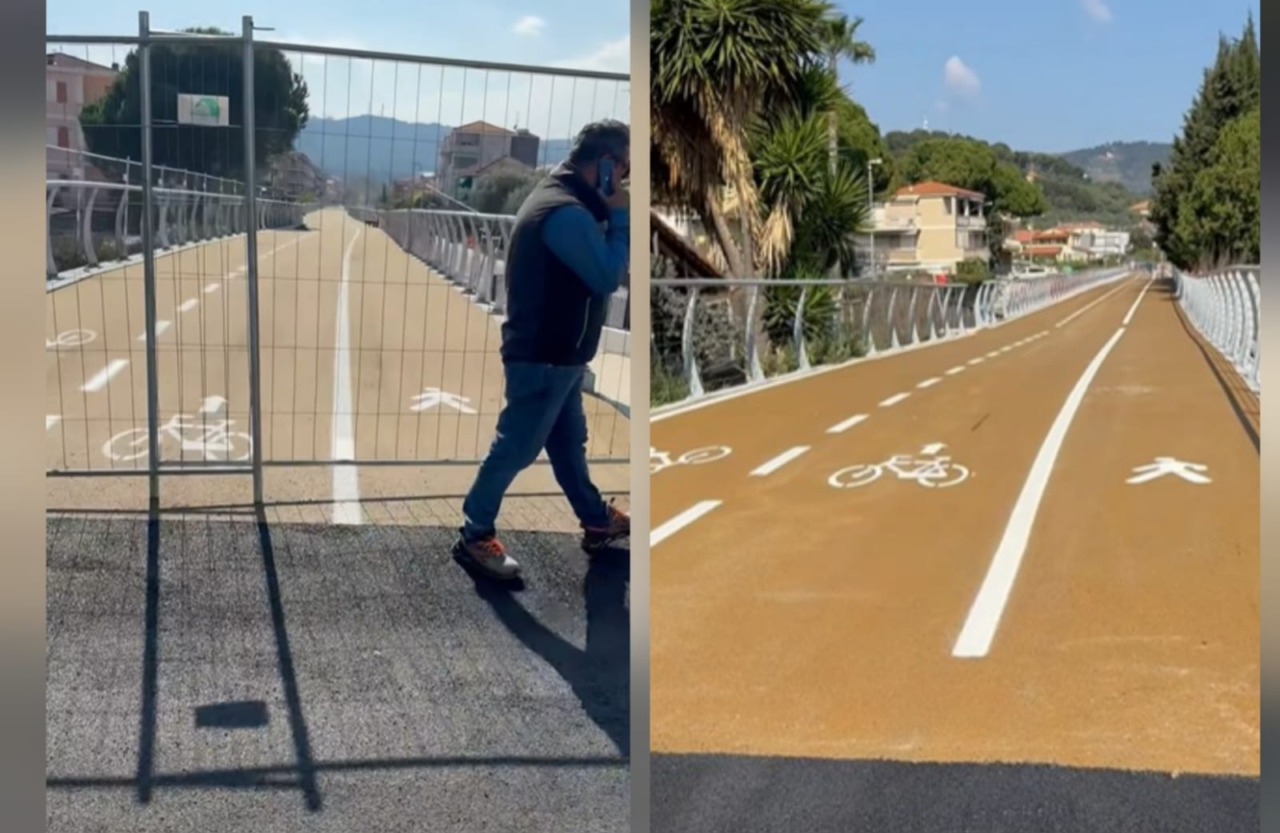 Ops! Chi ha progettato la ciclabile a Diano? La pista pedonale è disegnata al contrario e non si incontra – IL VIDEO