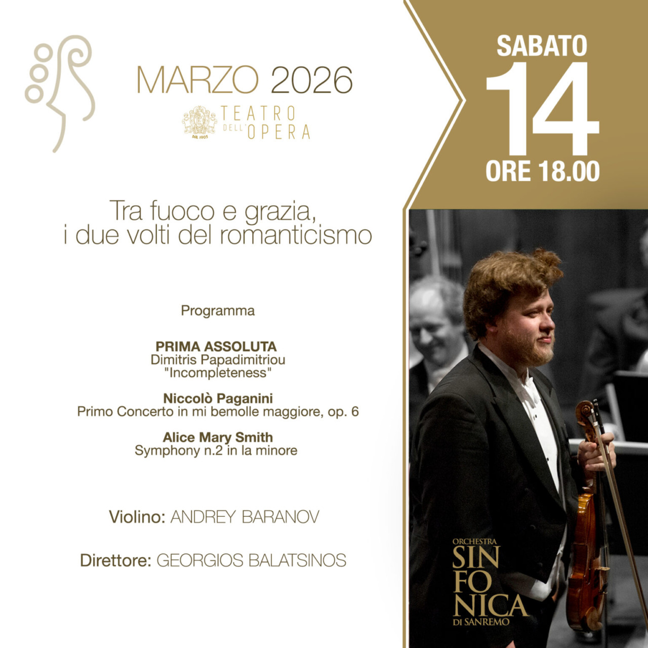 Paganini e Alice Mary Smith nel concerto di sabato 14 marzo dell’Orchestra Sinfonica