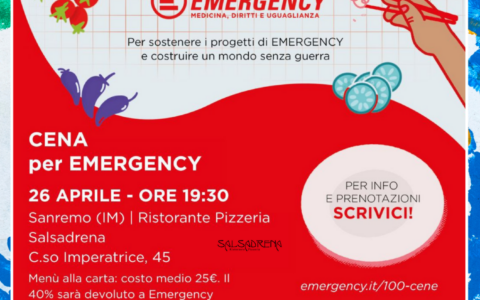 Il 26 aprile a Sanremo la cena solidale di EMERGENCY