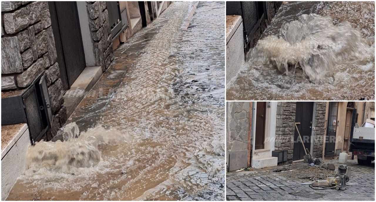 Esplode una conduttura, copiosa perdita di acqua a Ospedaletti