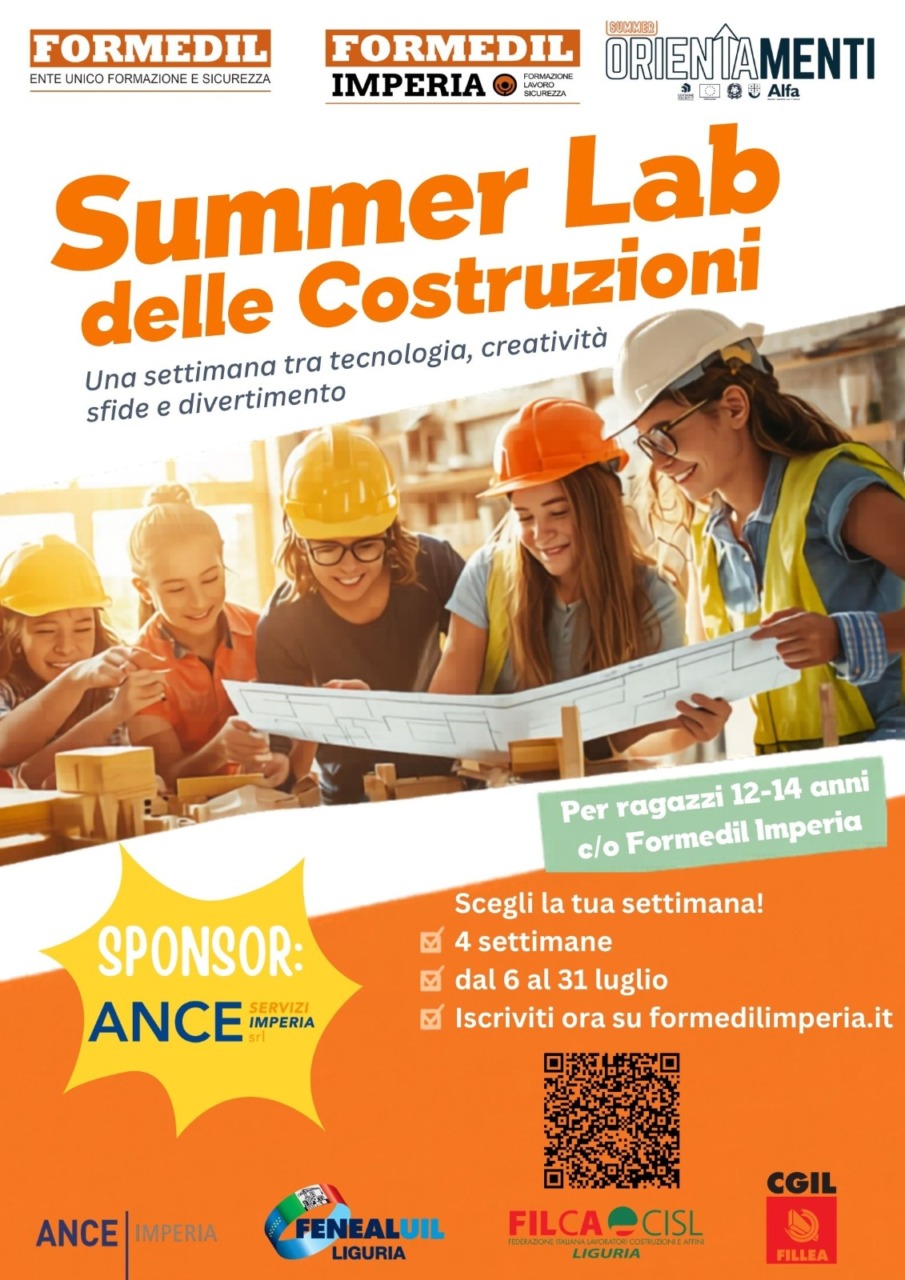 Formedil Imperia lancia il “Summer Lab delle Costruzioni”: tecnologia, creatività, sicurezza e divertimento per ragazzi dai 12 ai 14 anni