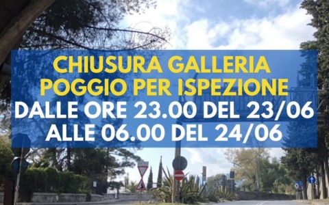 Dalle 23 di questa sera chiusa per verifiche la Galleria Poggio di Ventimiglia