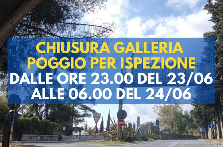 Dalle 23 di questa sera chiusa per verifiche la Galleria Poggio di Ventimiglia