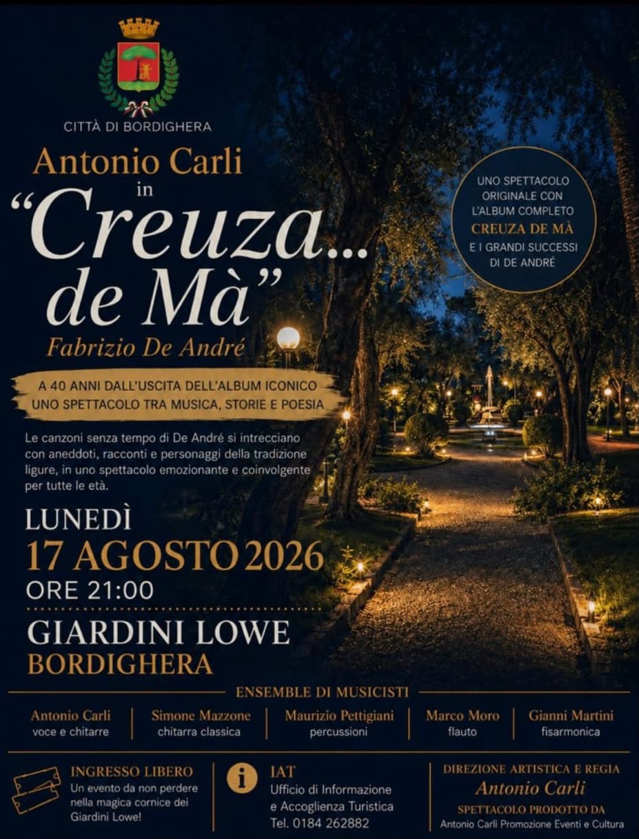 A Bordighera uno spettacolo in omaggio a Fabrizio De André