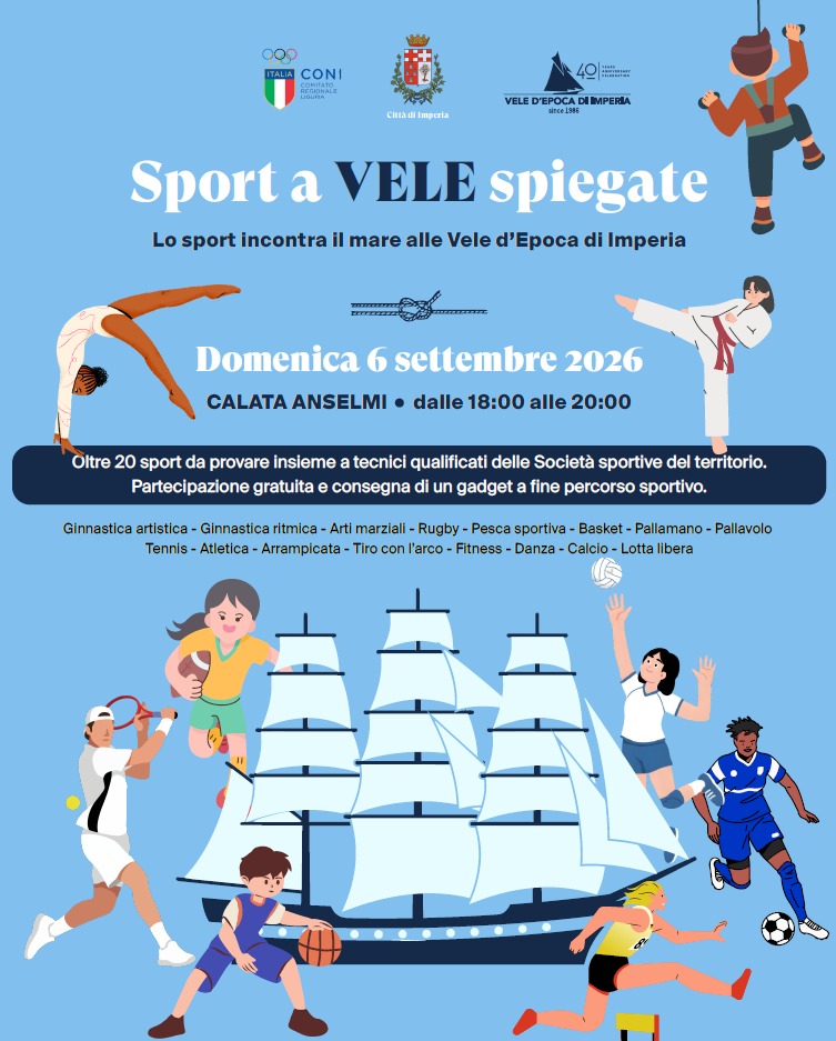 “Sport a Vele Spiegate”: il 6 settembre a Imperia la festa dello sport per bambini e famiglie