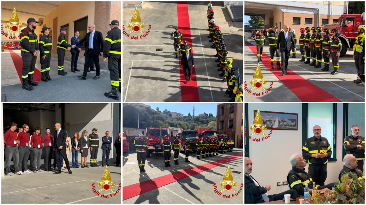 Sottosegretario e comandante dei Vigili del Fuoco in visita ai pompieri di Imperia