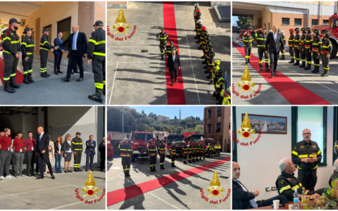 Sottosegretario e comandante dei Vigili del Fuoco in visita ai pompieri di Imperia
