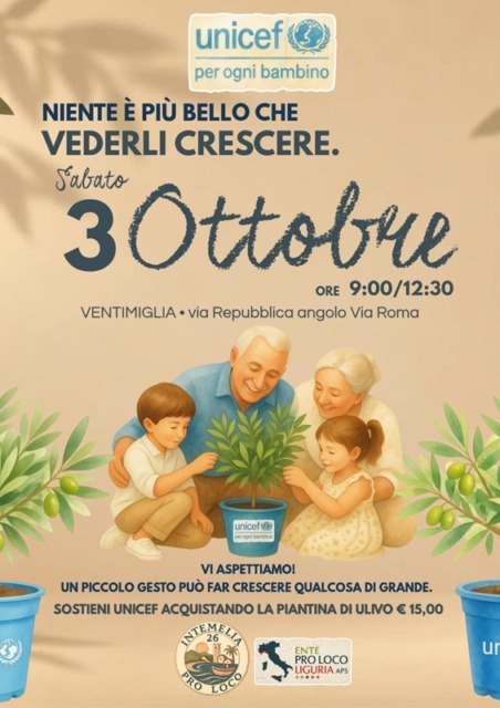 Festa dei Nonni, l’Unicef porta l’Ulivo della Pace nelle piazze dell’Imperiese